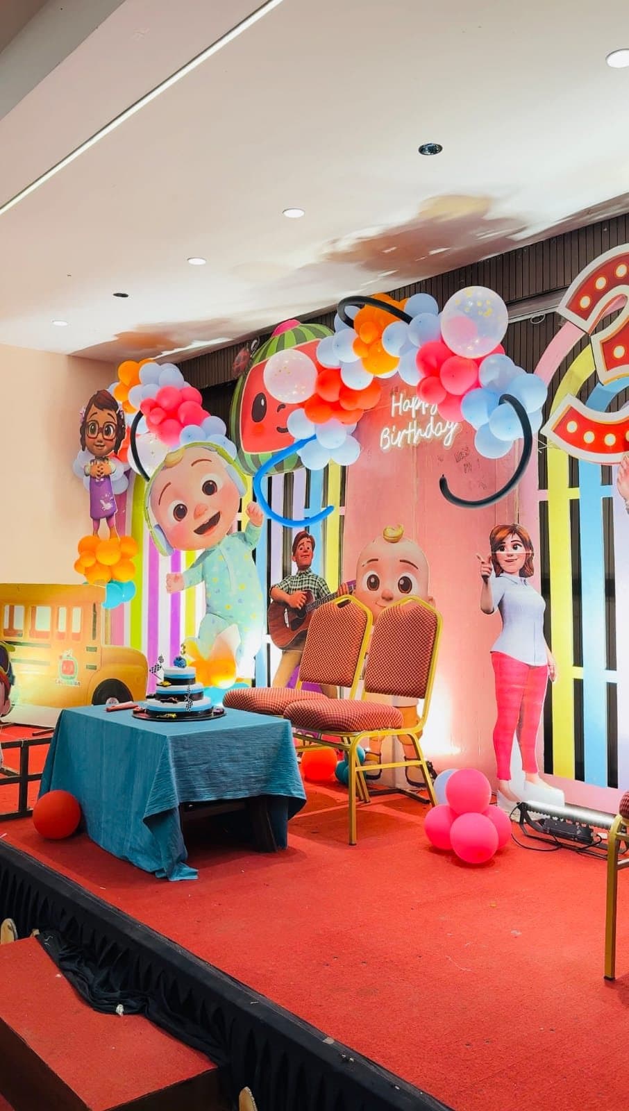 Themed birthday stage at Sai Samrat