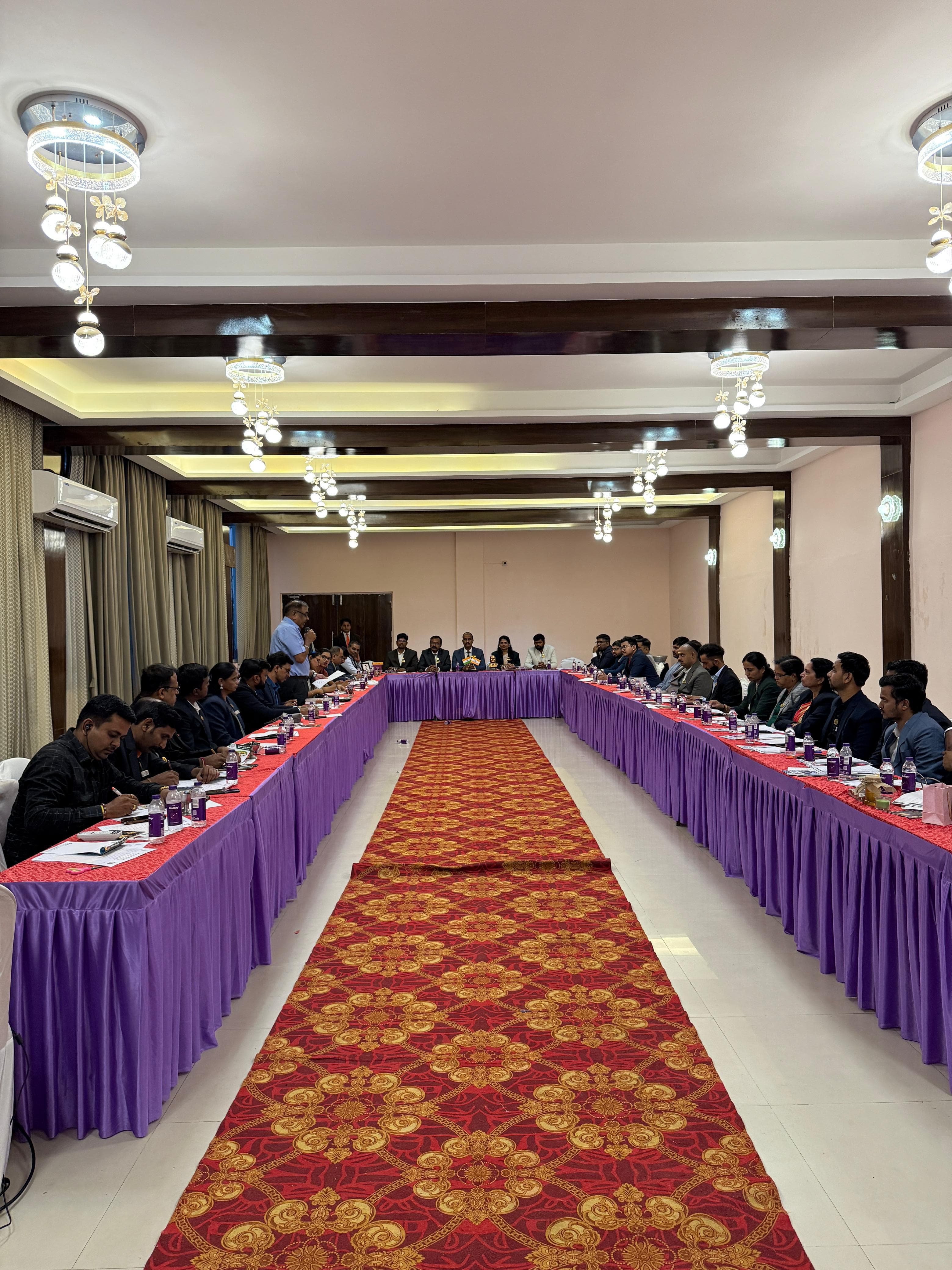 Full view of the Sai Samrat AC banquet with seating arranged